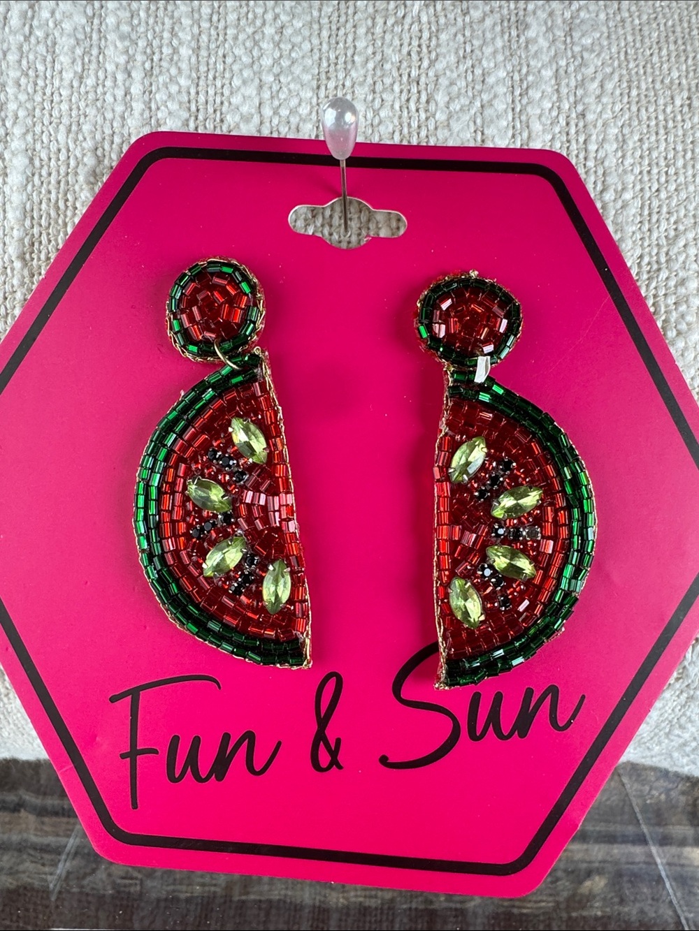 0653-Red and Green Watermelon Bead Drop Earrings